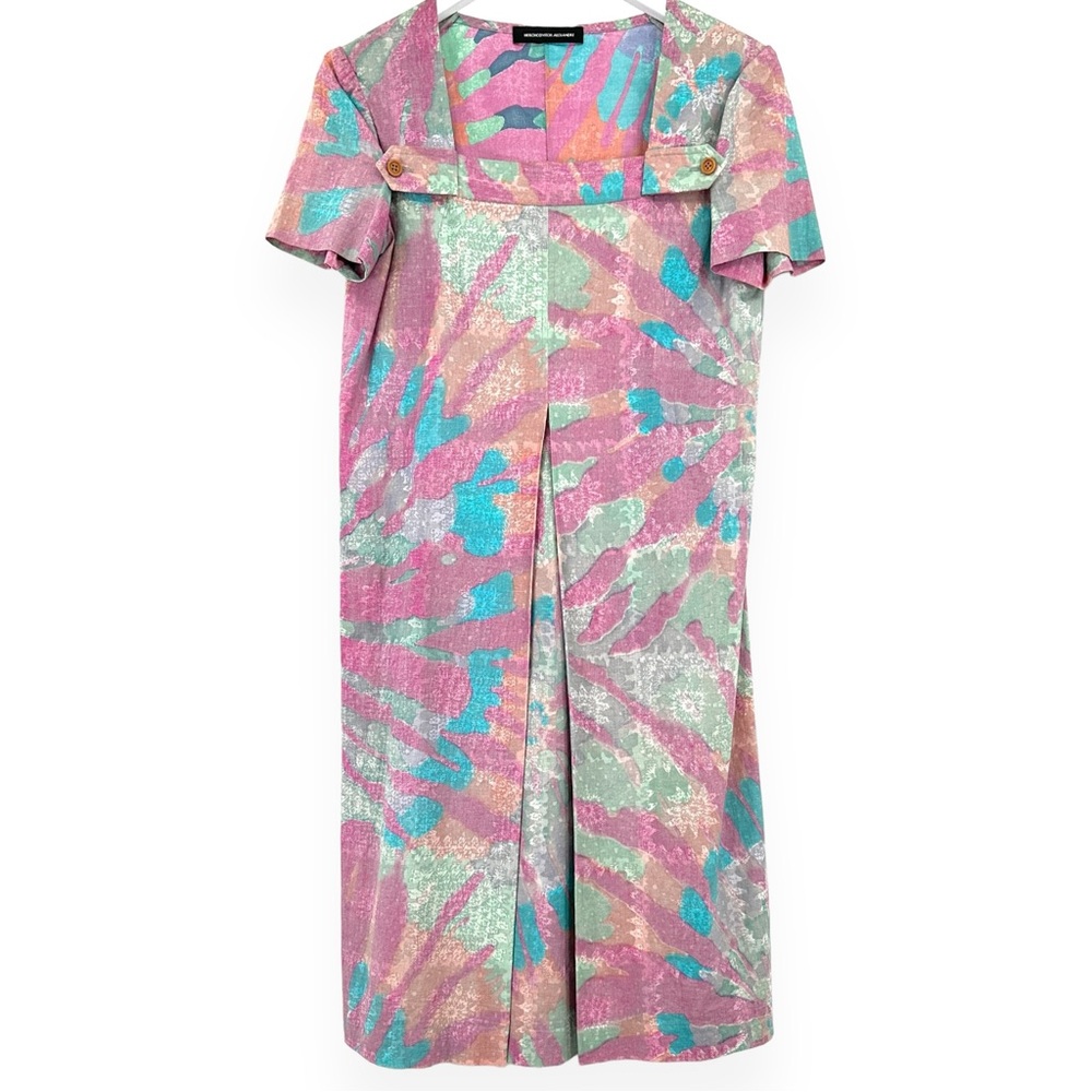 Alexandre Herchcovitch Pink Blue Printed Tie Dye Lightweight Cotton Midi Dress